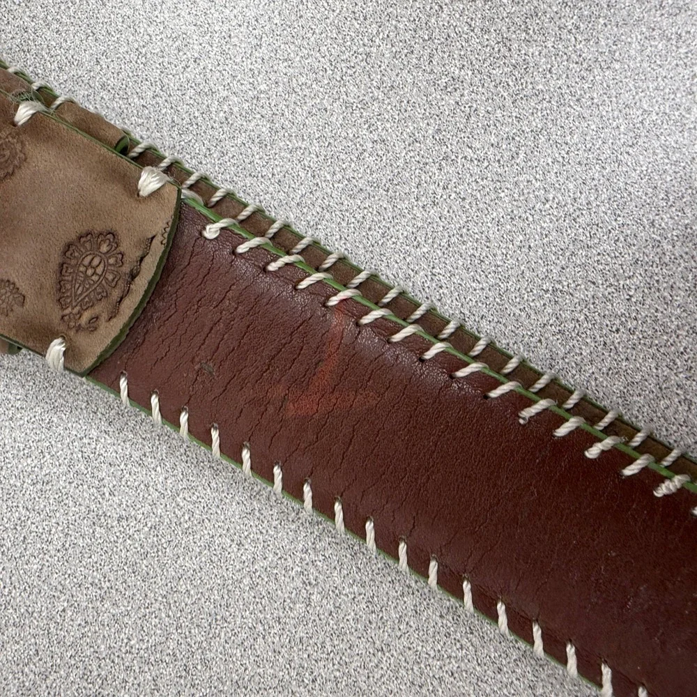 Robert Graham Belt Mens 34 Brown Paisley Leather Whipstitch Silver Buckle